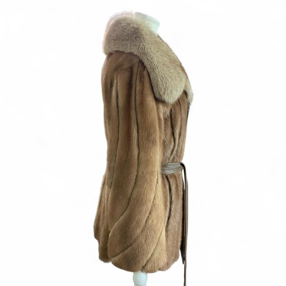 Vintage Brown Fox Fur Belted Jacket with Luxe Oversized Collar - Picture 3 of 8